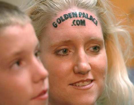 outrageous guerrilla marketing forehead tattoo