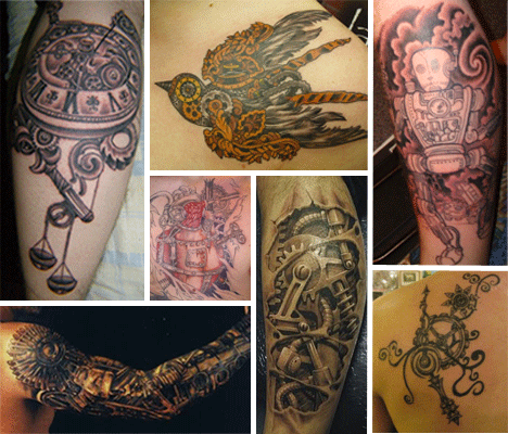 gears, to complex depictions of Victorian era mecha, steampunk tattoos