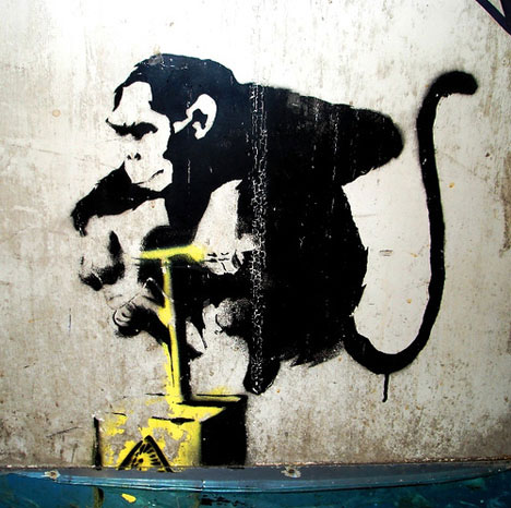 guerrilla art banksy chimp detonator
