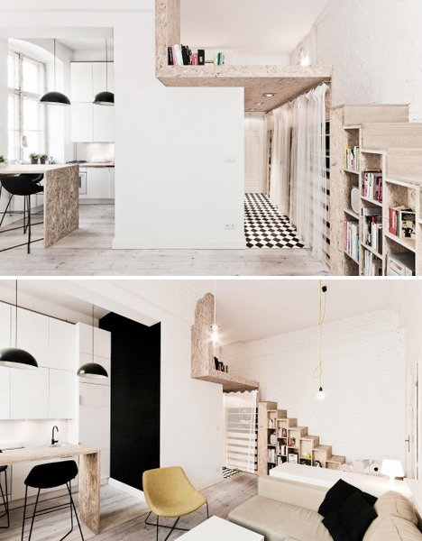 Compact Loft Stairs Wood Bookshelf