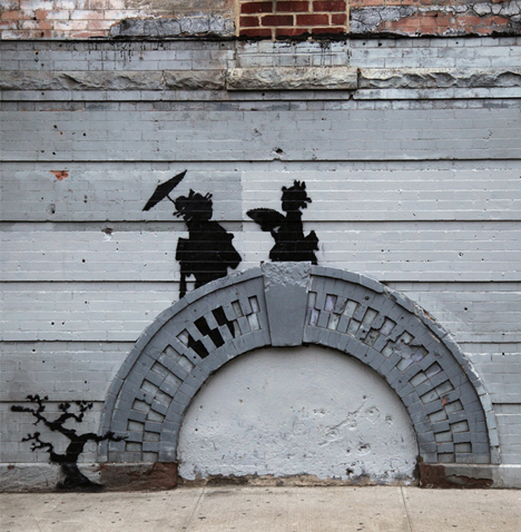 banksy stencil sillhouette figures