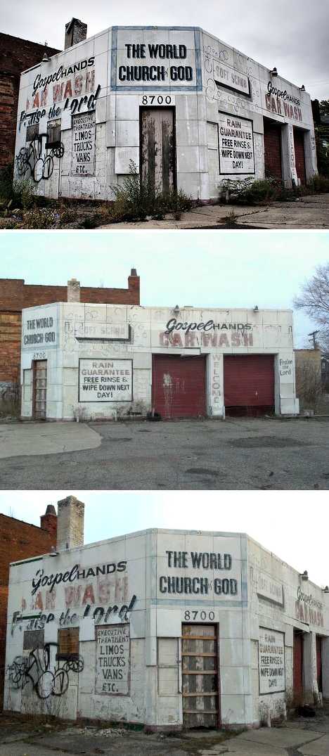 abandoned Detroit car wash church