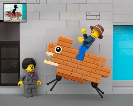 Bricksy Lego diorama of Banksy's brick cowboy.