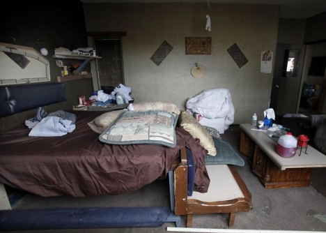 abandoned Cadillac dealer homeless shelter Vallejo fire