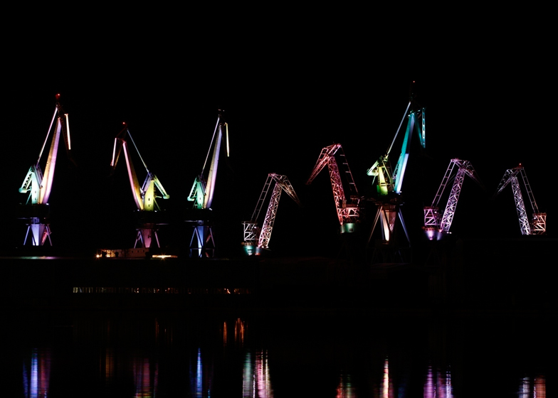 Infrastructural Art: Colorful LEDs Lights Up Shipyard Cranes - WebUrbanist