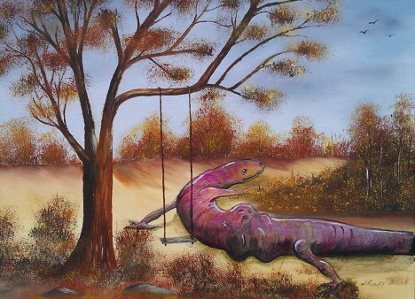 Chris McMahaon Empty Swing monster thrift store painting