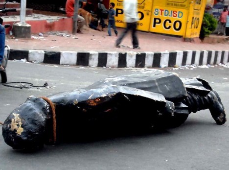 smashed statue Hyderabad Million March Telegana