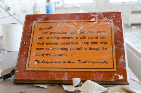 abandoned funeral home plaque