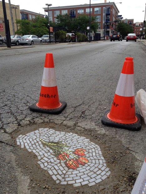 flower pothole infill art