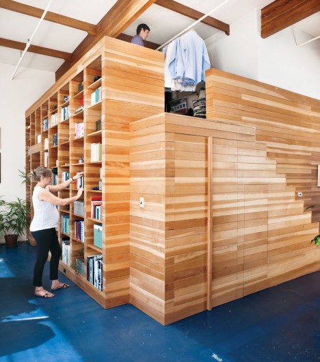 wood bult in bookcase loft