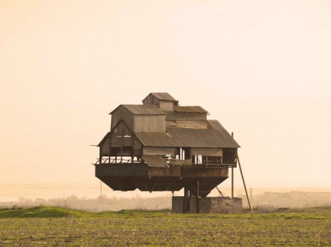 floating abandoned farm building