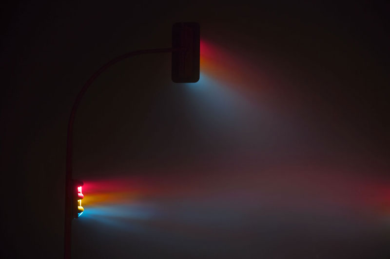 Street Light Art Traffic Signals Emit Surreal Rainbow Streams in Hazy
