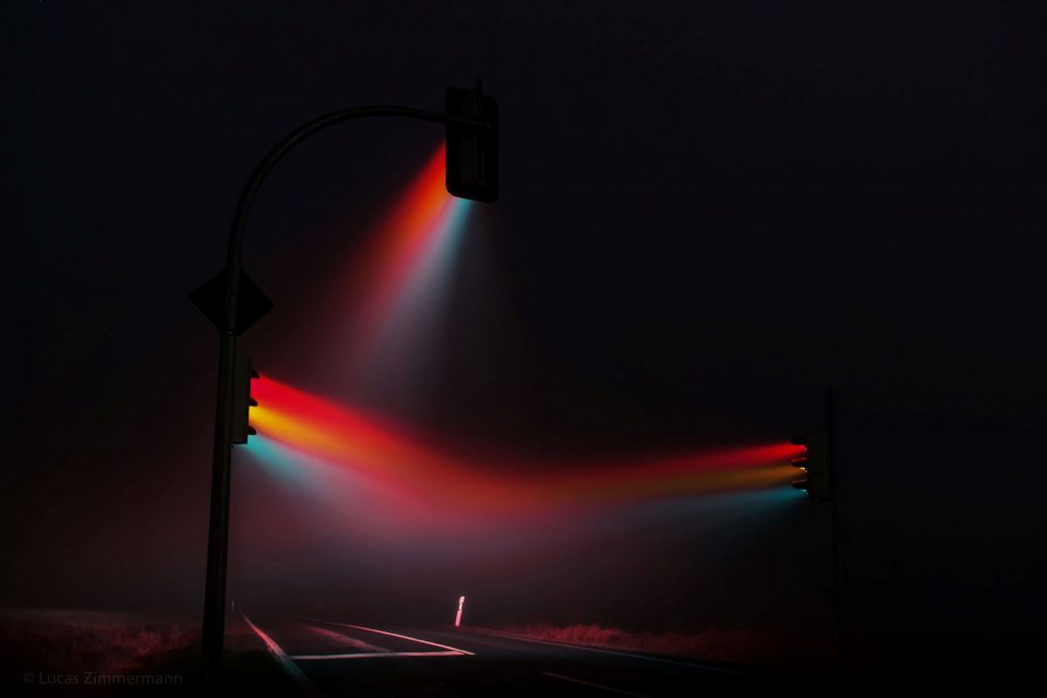 Street Light Art: Traffic Signals Emit Surreal Rainbow Streams in Hazy ...