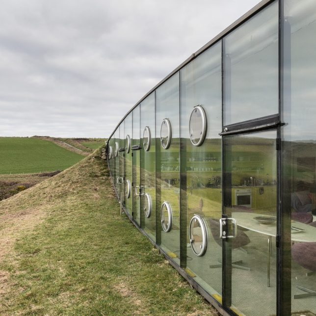 Malator open-plan living space. Architect: Future Systems. Druidston Haven, Pembrokeshire.