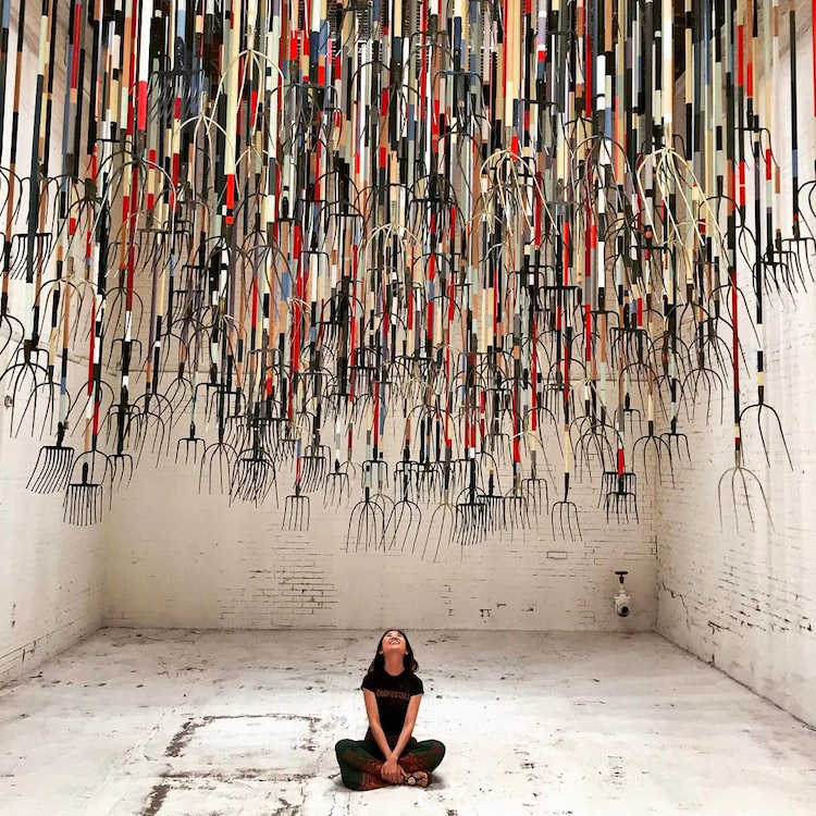 Raining Pitchforks Artist Lures Visitors Under 300 Spikey Forks of