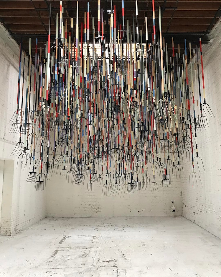 Raining Pitchforks Artist Lures Visitors Under 300 Spikey Forks of