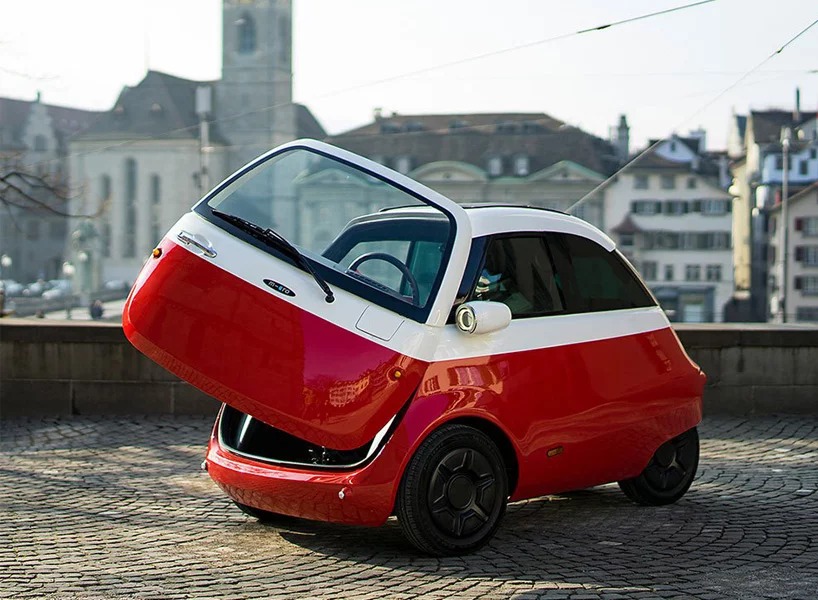 Microlino Tiny Electric Car With Front “Hood Door” for Easy Urban